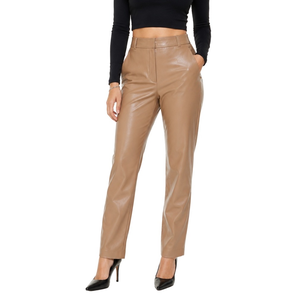 Aritzia Babaton Pants Womens Size 2 Tan Vegan Leather Straight Leg High Rise
